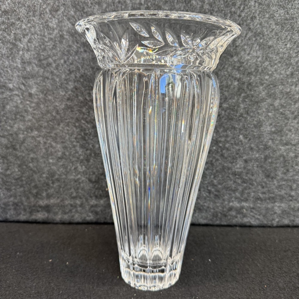 Noritake South Haven Crystal Vase 9" Flared Laurel Cut Rim Fluting Germany - Picture 5 of 12